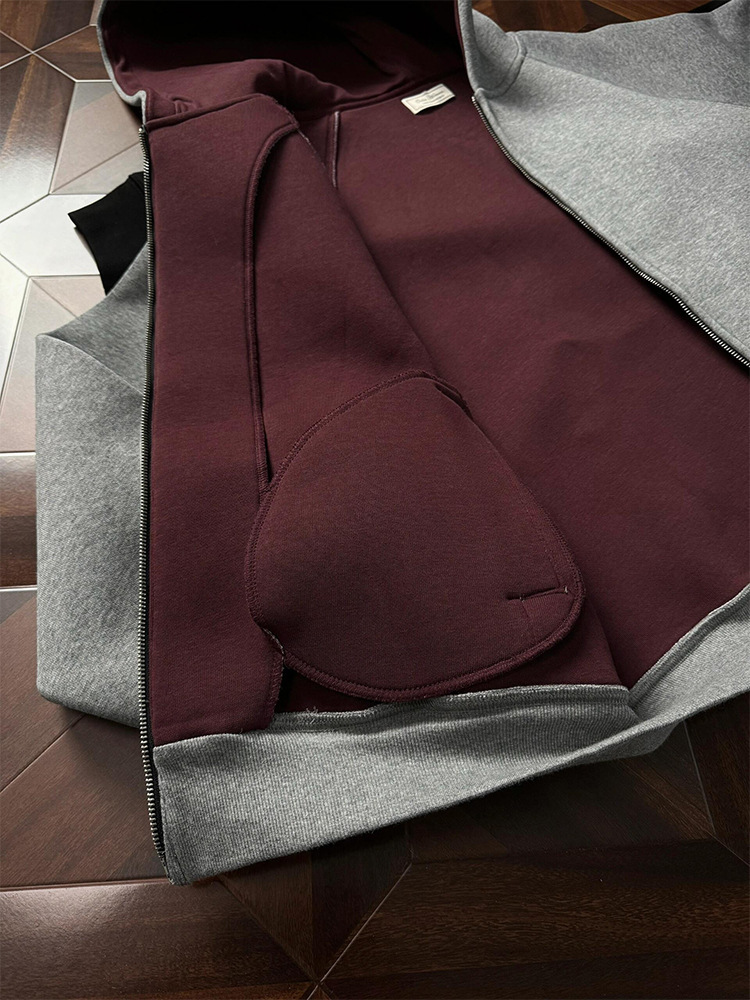 Kurzes Kapuzensweatshirt mit Luftpolsterung für Herren, innenliegende Strickjacke in Kaiserrot_voghion.com