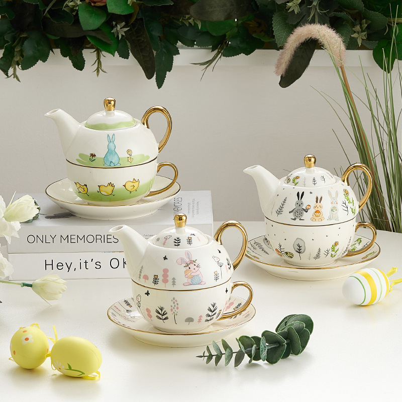 Juego de té de cerámica con trazos de oro en ins transfronterizo