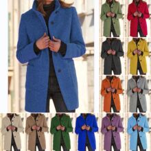 2025秋冬跨境欧美女装新款亚马逊eBay复古纯色纽扣立领毛呢外套