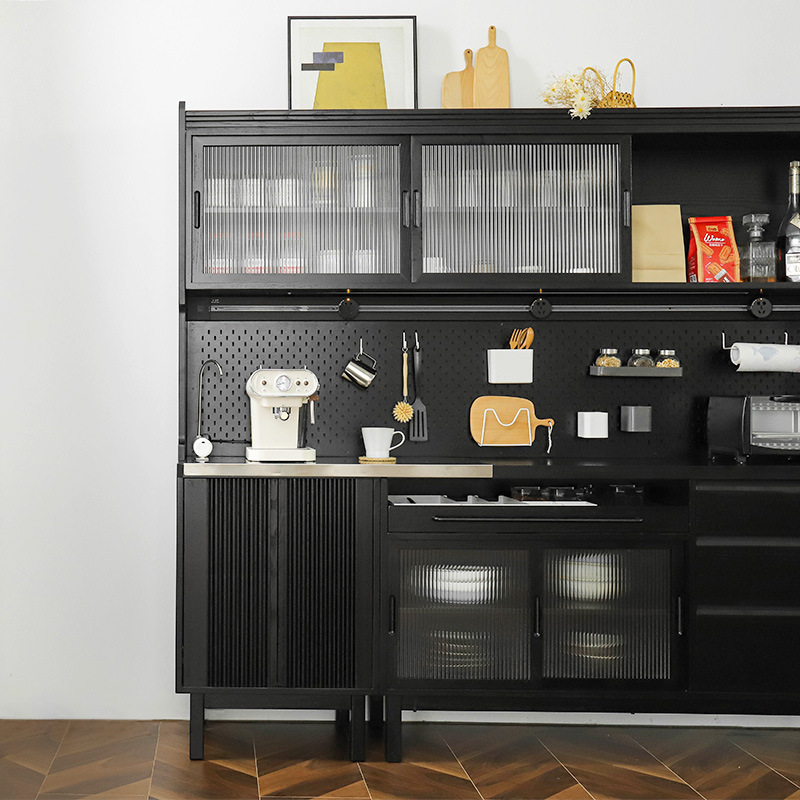 Sideboard Solid Wood Household Japanese Cherry Wood High Wine Cabinet Dining Table Integrated Wall-Mounted Multi-Functional Storage Cabinet