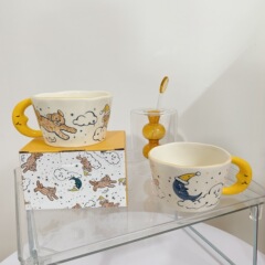 Goodnight, Sweet Dreams Moon Handle Ceramic Mug Children Cute Home Water Cup Breakfast Milk Oatmeal Cup