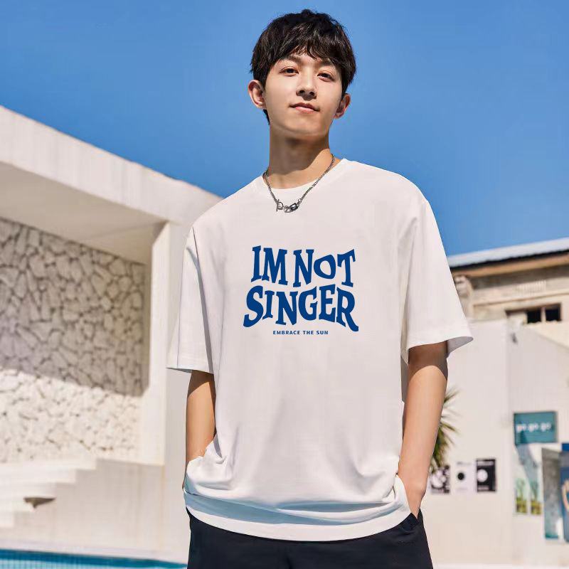 Summer Fun Printed Short-sleeved T-shirt Men's All-match Ice Silk Cool Hong Kong Flavor Loose Half-sleeved Couple's White Top