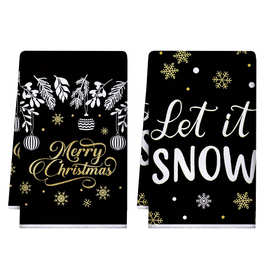 跨境新款超细纤维圣诞节日雪人数码印花毛巾厨房吸洗手巾洗脸巾