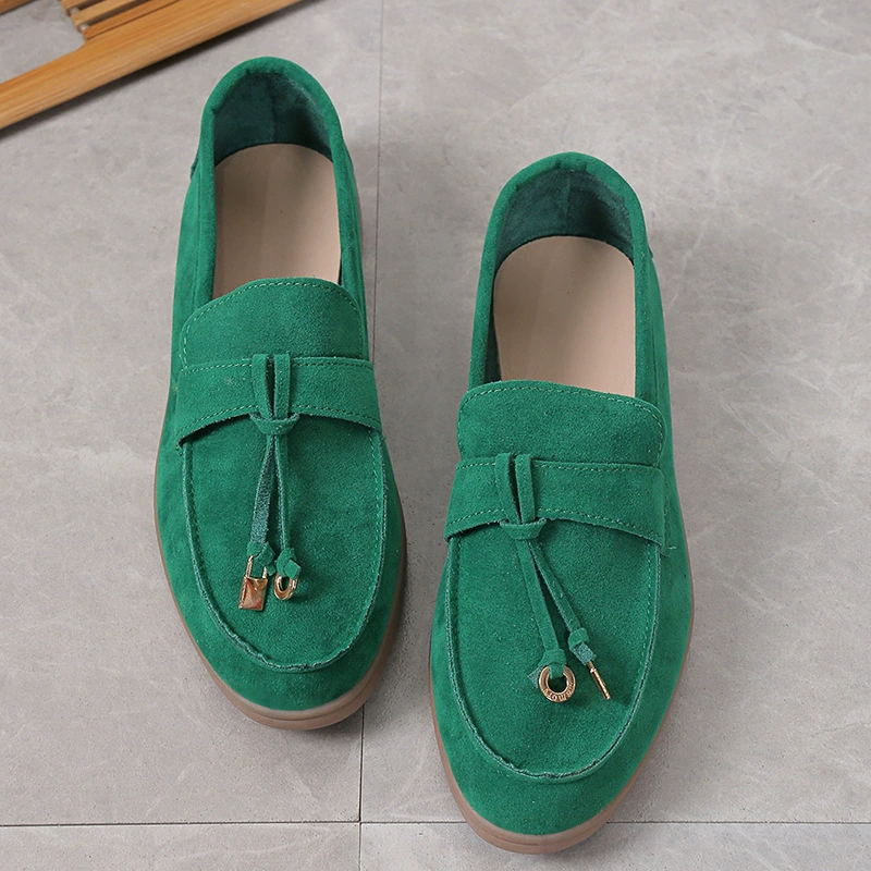 Британский стиль повседневные одиночные туфли 2023 весна и осень новая замша один педаль удобный низкий каблуки модные одиночные туфли женский большой размер