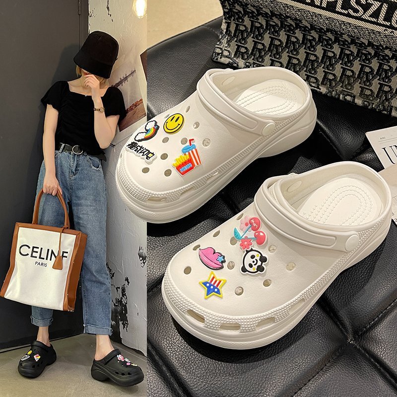 Hole shoes women wear summer thick-soled slippers women non-slip cross excrement feeling increased baotou sandals women wholesale Hole shoes women wear summer thick-soled slippers women non-slip cross excrement feeling increased baotou sandals women wholesale