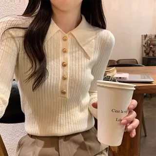 2026新款春秋季法式POLO领针织衫别致打底衫女秋冬毛衣内搭翻领