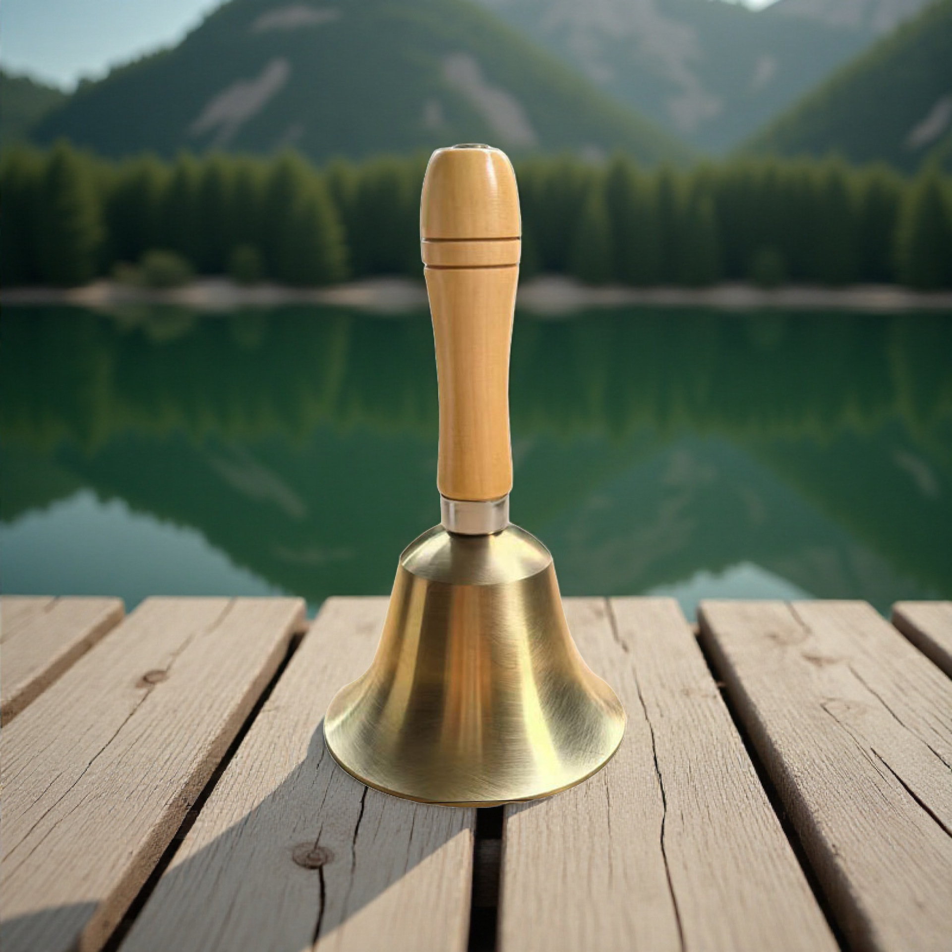 Cross-Border 8cm Wooden Handle Polished Copper Bell, Metal Hand-Cranked Christmas Bell, Call Bell for Class Start/End