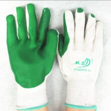 批发双力牌胶片劳保手套 贴胶防护手套 绿胶片皮手套 劳保用品