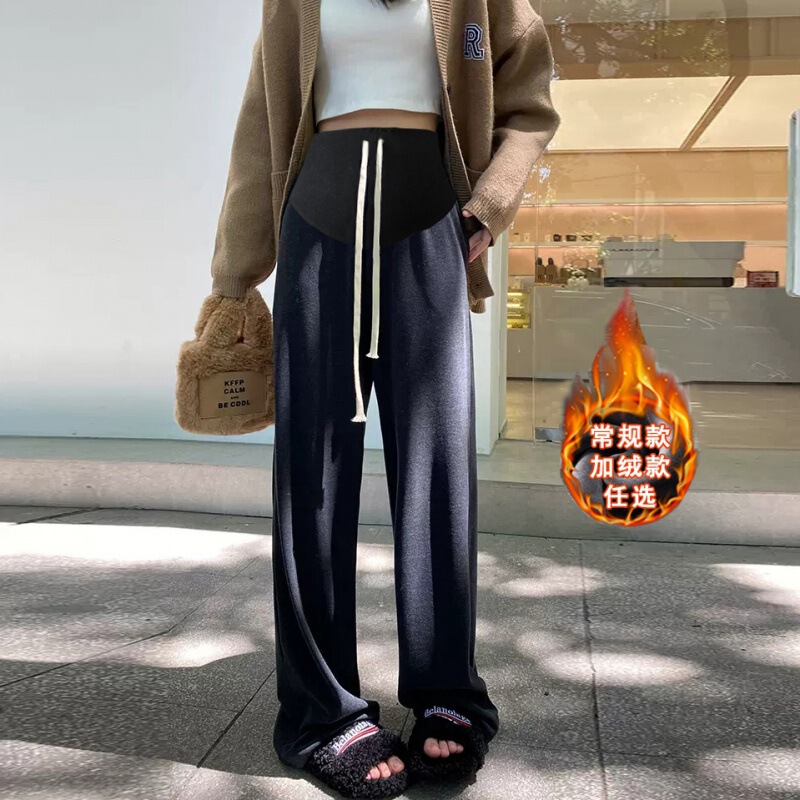2024 autumn and winter New Korean style fashionable de Velvet fleece-lined thickened belly support mop pants for pregnant women 2024 autumn and winter New Korean style fashionable de Velvet fleece-lined thickened belly support mop pants for pregnant women