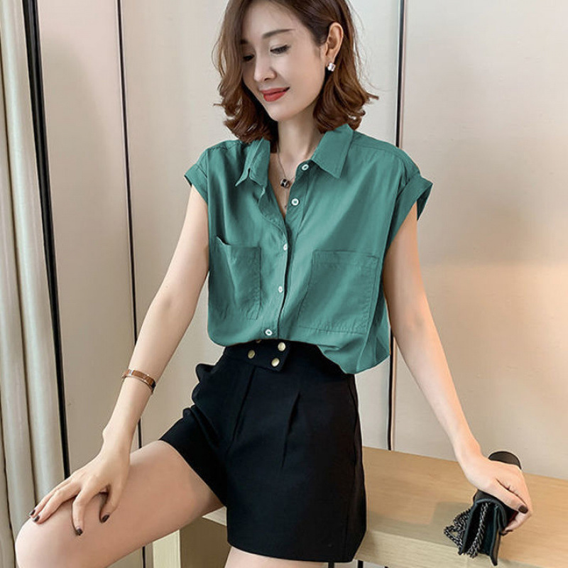 トップデザインの女性ニッチシフォン半袖シャツ女性の夏の新しいファッション韓国スタイルの女性のためのルーズスリムシャツ|undefined