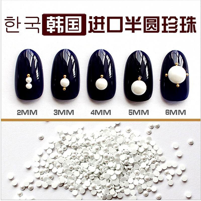 1000 Korean Nail Art Pearls, Semi-Circular Flat-Bottomed Pearls, Pure White Iridescent Ab Nail Decorations, High Gloss, Non-Peeling