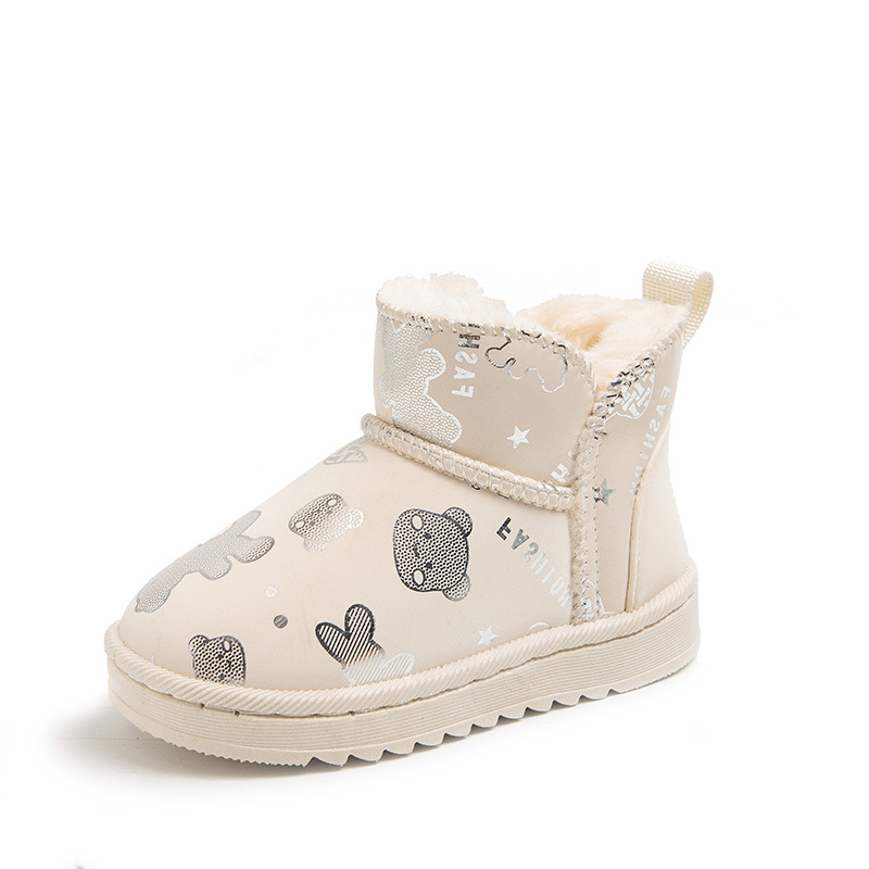 Scarpe di cotone per ragazze 2023 nuovi stivali invernali di cotone spesso e peluche per bambini Le suole morbide per ragazze tengono al caldo Scarpe di peluche per bambini_voghion.com