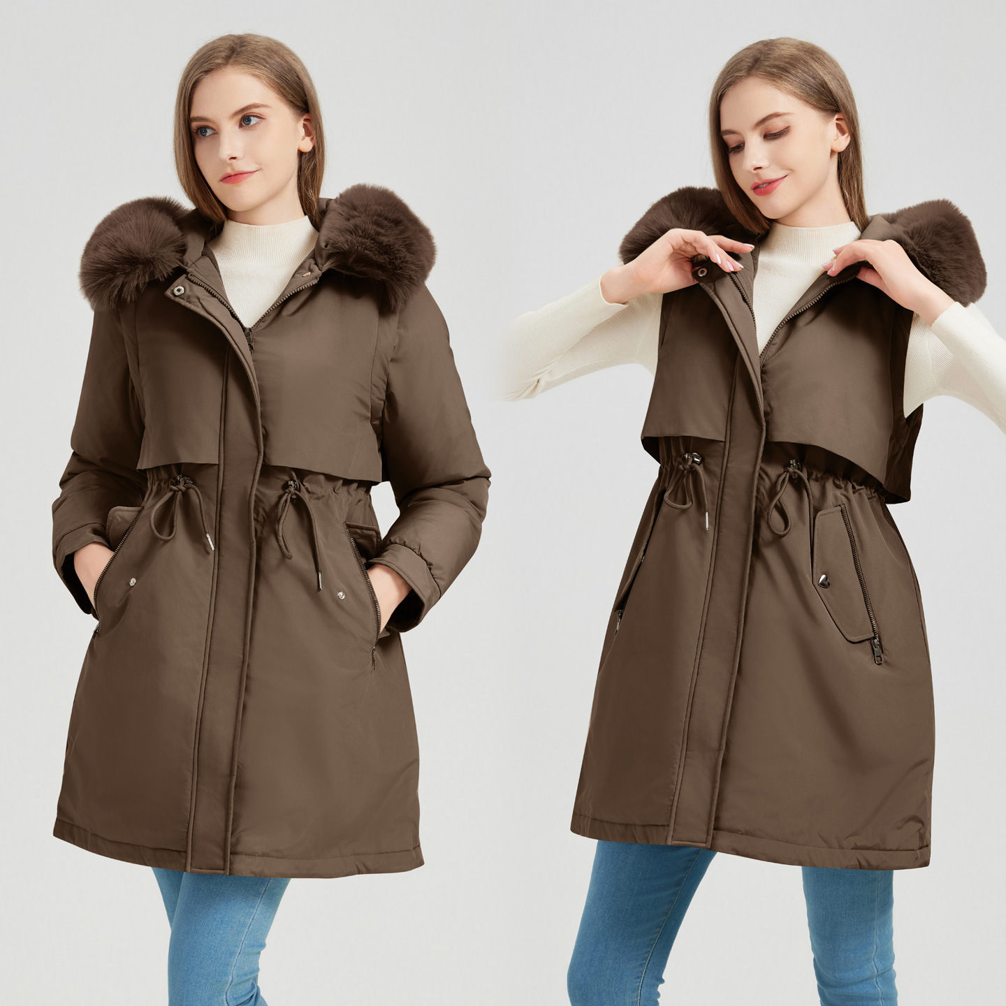 Nuevo comercio exterior cuello de cabello largo medio para superar la ropa de algodón de mujer desmontable manga de algodón grueso abrigo de invierno cálido image 1