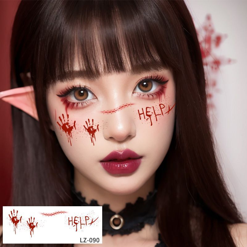 Halloween Tattoo Sticker Waterproof Long-lasting Wound Face Makeup Explosive Online Red Face Sticker Bar Party Holiday Atmosphere