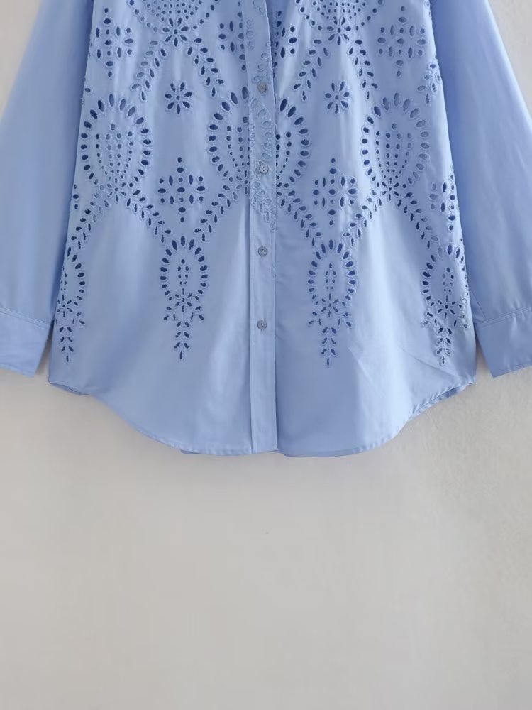Shirt Collar Neckline Wholesale Women's Streetwear Solid Color Long Sleeve Printing Blouses