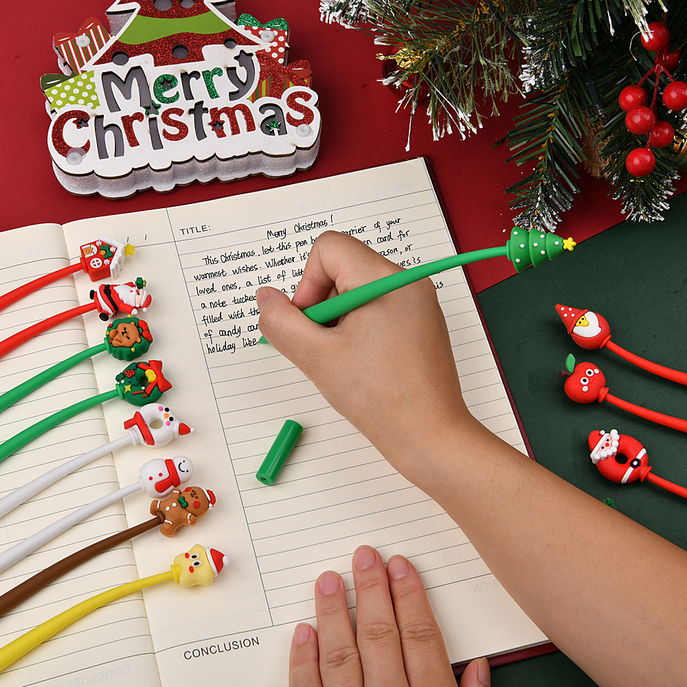 Santa Claus transfronterizo suave silicona agitación lápiz creativo lápiz neutro dibujos animados estilo de alce lápiz de agua árbol de Navidad lápiz negro