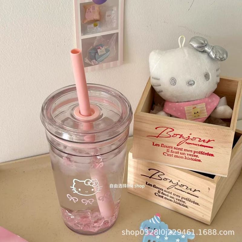 kitty猫水杯吸管杯塑料水杯耐高温吸管杯爆款桌面直饮杯高颜值女|undefined