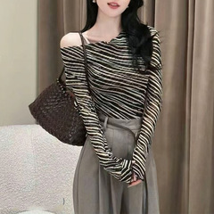 欧洲站货篙定设计感斑马纹长袖T恤女2025秋季新款打底衫上衣套头