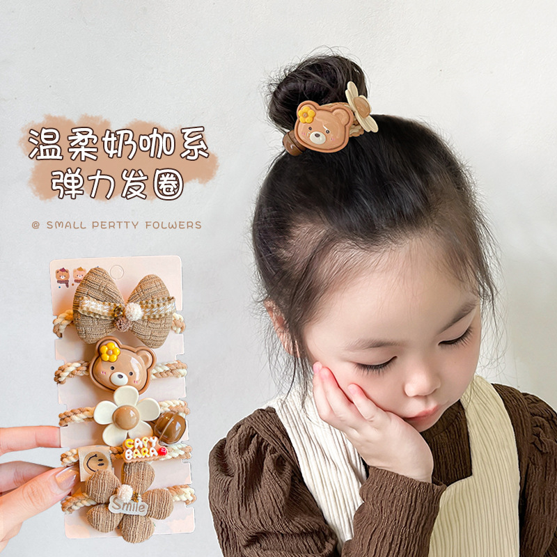 Niños súper lindos café de leche flores arco de cabello anillo de cabello correa de cabello de alta elasticidad cabello de cabello
