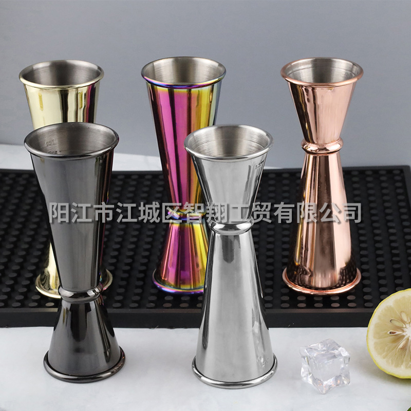 Taza medidora de acero inoxidable de doble extremo con borde enrollado y escala, taza medidora de onzas para bar, herramienta para mezclar cócteles, utensilio para cócteles.