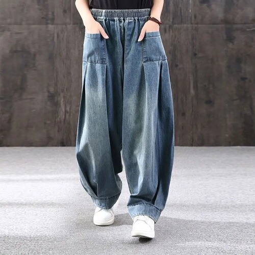 Loose large size Harlan jeans for women in spring and autumn new style fat mm radish pants all-matching casual knickers trend