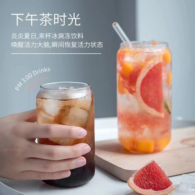 Creativo de alto valor facial latas de vidrio taza de agua transparente taza de cola de verano taza de café de té de leche casera