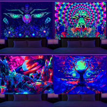 厂家销售月亮挂布UV活性派对蘑菇生命树荧光挂毯霓虹壁毯YG001