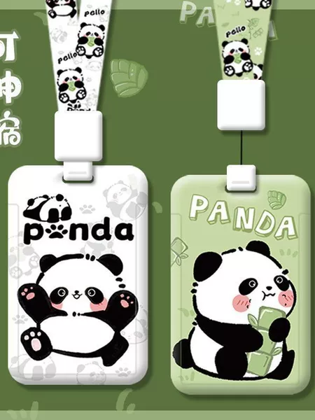 Student Cartoon Campus Card Panda Meal Card Protective Cover Bus Card Retractable Lanyard Id Card Holder Cute Name Tag