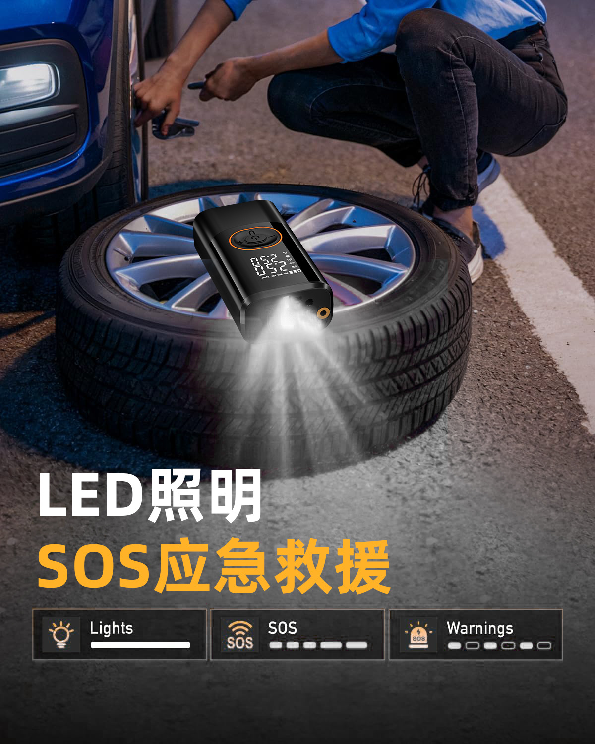 Cross-Border Outdoor Wireless Car Air Pump, Car Tire Electric High-Pressure Inflator, Portable Digital Display Inflator