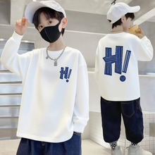 100%纯棉男童长袖T恤秋季儿童宽松圆领中大童男孩打底衫休闲童装