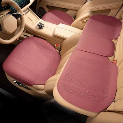 Seat cushion, seat cover: 2025 New Car Seat Cushion, Universal - volcanic-red-punched-breathable-full-covered-edge-three-piece-set-for-the-whole-car