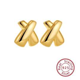 s925纯银欧美跨境新款耳饰十字编织交叉X形简约耳钉耳环厂家直销