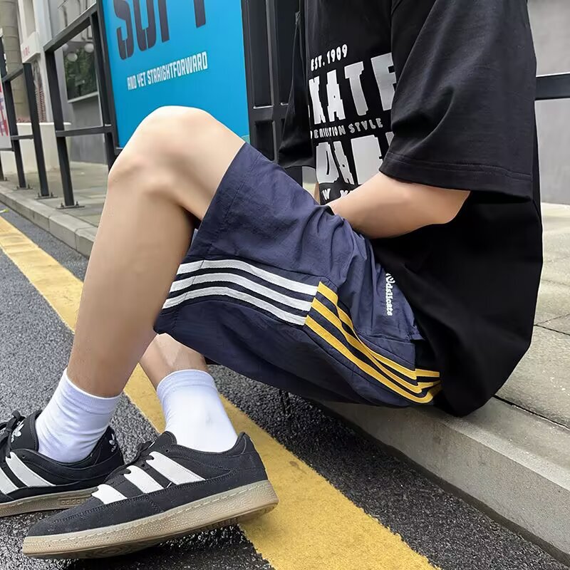 Three-Stripe Quick-Dry Shorts Men's Summer Thin American Basketball Shorts Mid-Length Plus-Size Loose Five-Point Beach Shorts Three-Stripe Quick-Dry Shorts Men's Summer Thin American Basketball Shorts Mid-Length Plus-Size Loose Five-Point Beach Shorts