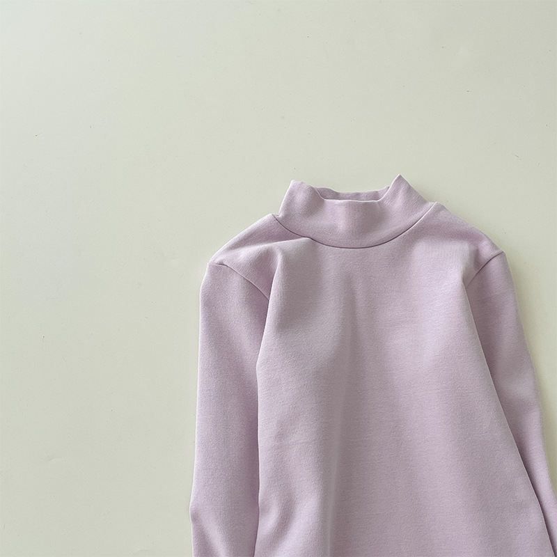 Camiseta de cuello alto para niños 2026, color liso, lana elástica, camiseta de cuello medio para niñas.