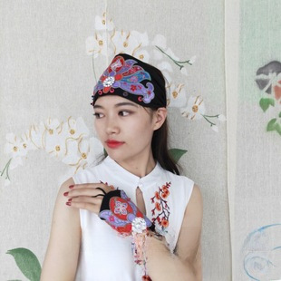 Chapeau haut de forme vide en toile brodée de style ethnique pour femmes, foulard élastique réglable pour voyage et photo_voghion.com
