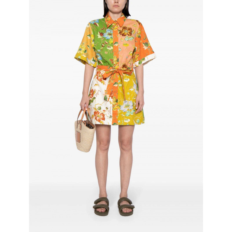 2025跨境亚马逊女装爆款欧美速卖通棉麻花卉印花系带短袖连衣裙女