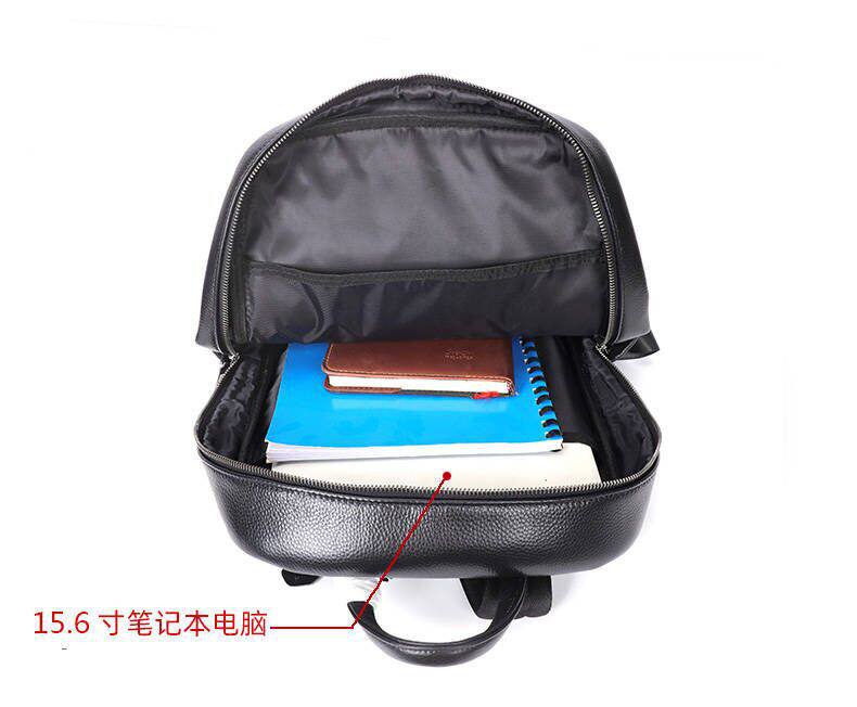 Ba lô da bò lớp đầu cho nam, kiểu dáng tối giản, đa chức năng, ngăn laptop 15 inch — Màu đen chi tiết 10