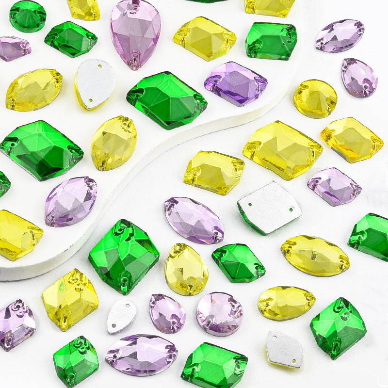 跨境新品 玻璃手缝钻混形状 平底双孔异形钻演出服婚纱配饰批发