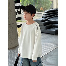 熊猫圆圆纯白男童打底衫精梳棉微弹长袖t恤儿童秋季百搭织里童装
