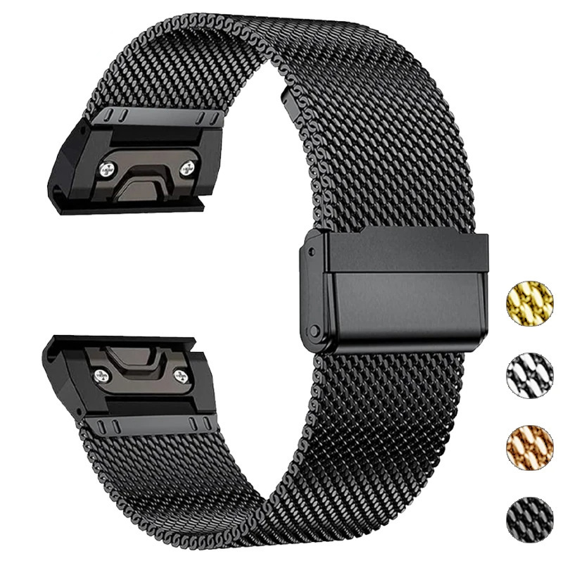 For Jiaming Garmin Fenix7X 7Pro 6X 6 Stainless Steel Snap Metal Milanese Strap