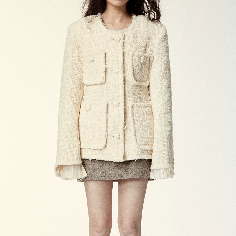 Spot Ver“Broken Beauty” Raw Edge Brushed Short Hourglass Silhouette Tweed Xiaoxiang