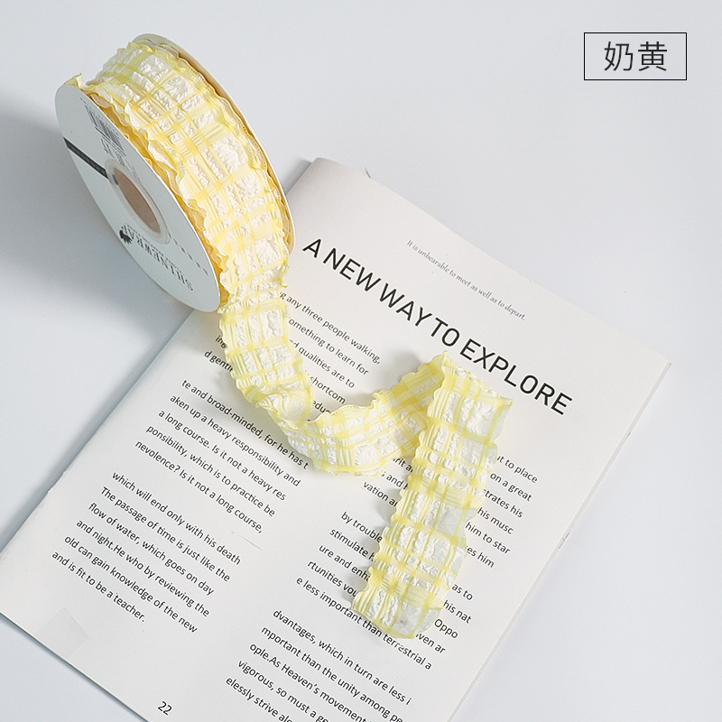 Cinta de embalaje floral plisada a cuadros para fiestas de flores, cinta de embalaje floral al por mayor de fábrica, lazo de encaje.