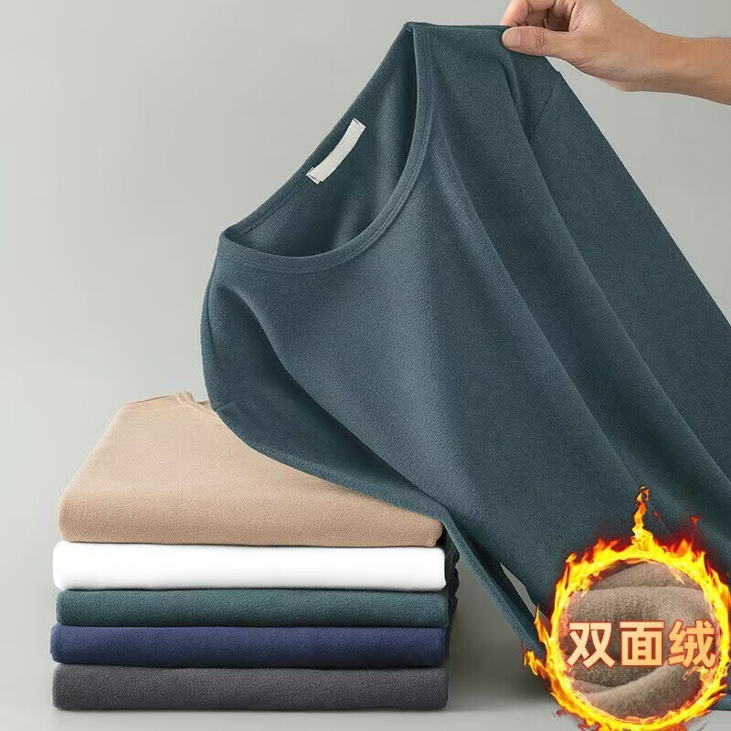Long-Sleeve T-Shirt for Young and Middle-Aged Men, Double-Sided Thermal Base Layer, Autumn and Winter Thermal Underwear, Fleece-Lined Solid Color Top Long-Sleeve T-Shirt for Young and Middle-Aged Men, Double-Sided Thermal Base Layer, Autumn and Winter Thermal Underwear, Fleece-Lined Solid Color Top