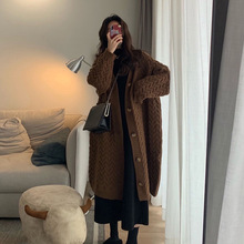 中长款麻花毛衣开衫外套女2023新款咖色秋冬装针织上衣宽松外穿潮
