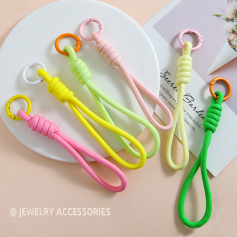 Candy Color Braided Knotted Mobile Phone Rope Spring Buckle Creative Handmade DIY Key Chain Backpack Jewelry Accessories Wholesale Candy Color Braided Knotted Mobile Phone Rope Spring Buckle Creative Handmade DIY Key Chain Backpack Jewelry Accessories Wholesale