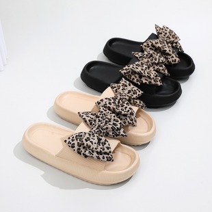 Ins New European and American Cross-border Hot Selling EVA Feeling Thick Bottom Leopard Bow Sandals Wholesale AliExpress