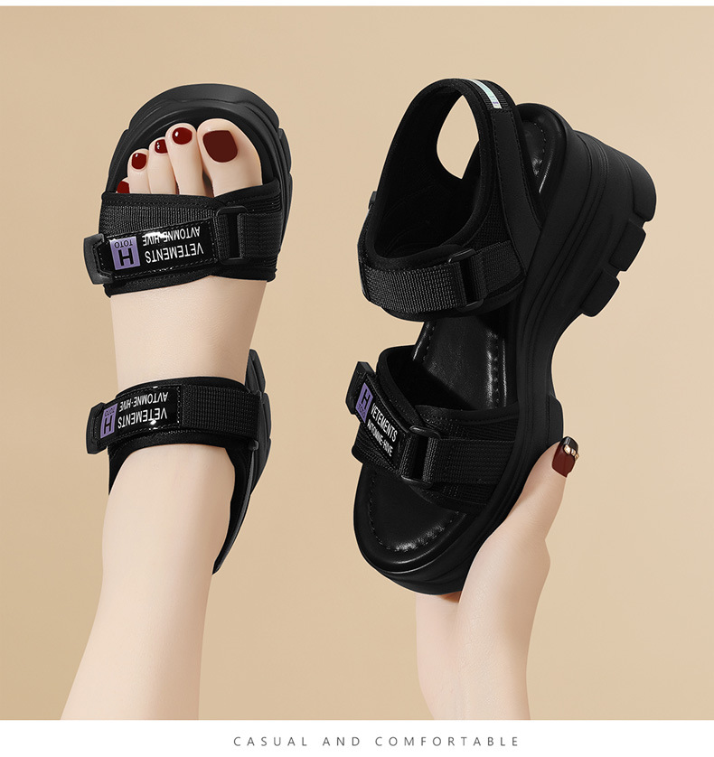 Sandal thể thao nữ đế dày kiểu La Mã quai Velcro mùa hè 2024 — 1997 đen tím, Màu be 1997 chi tiết 7
