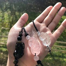 批发彩眼黑曜石情侣貔貅项链粉晶貔貅吊坠男抖音网红女锁骨链代发