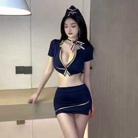 性感辣妹角色扮演V领显胸上衣+包臀裙KTV酒吧空姐制服套装