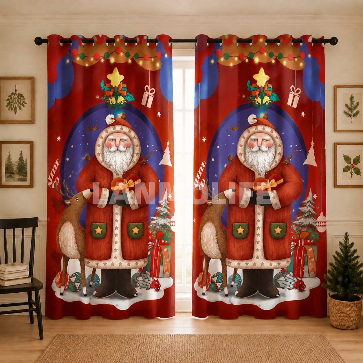 Impresión transfronteriza de cortinas de sombra de Navidad Europa y América decoración de Navidad ventana de piso sin perforación cortina de sombra al por mayor TEMU